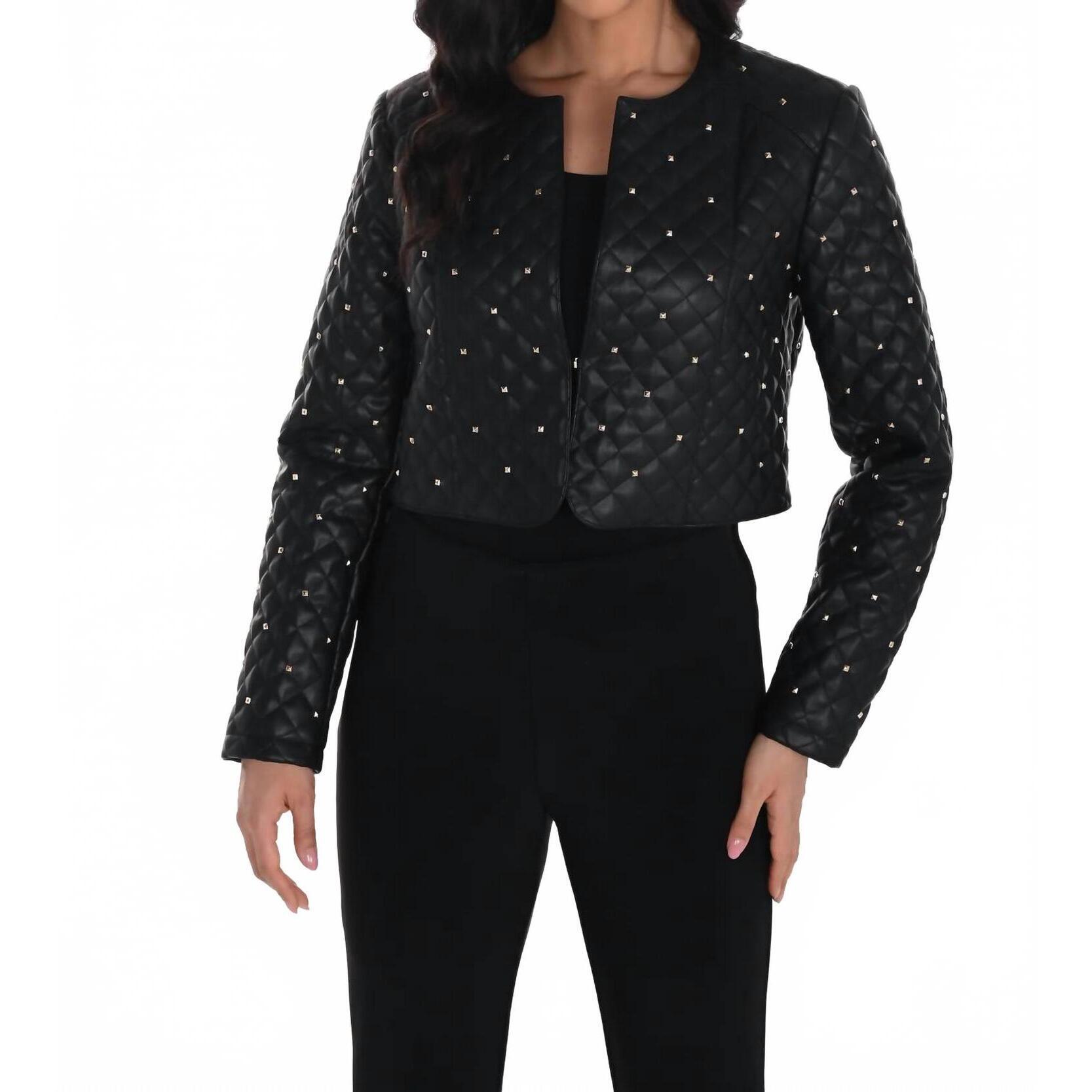 New Frank Lyman Open Front Leather Jacket In Black
